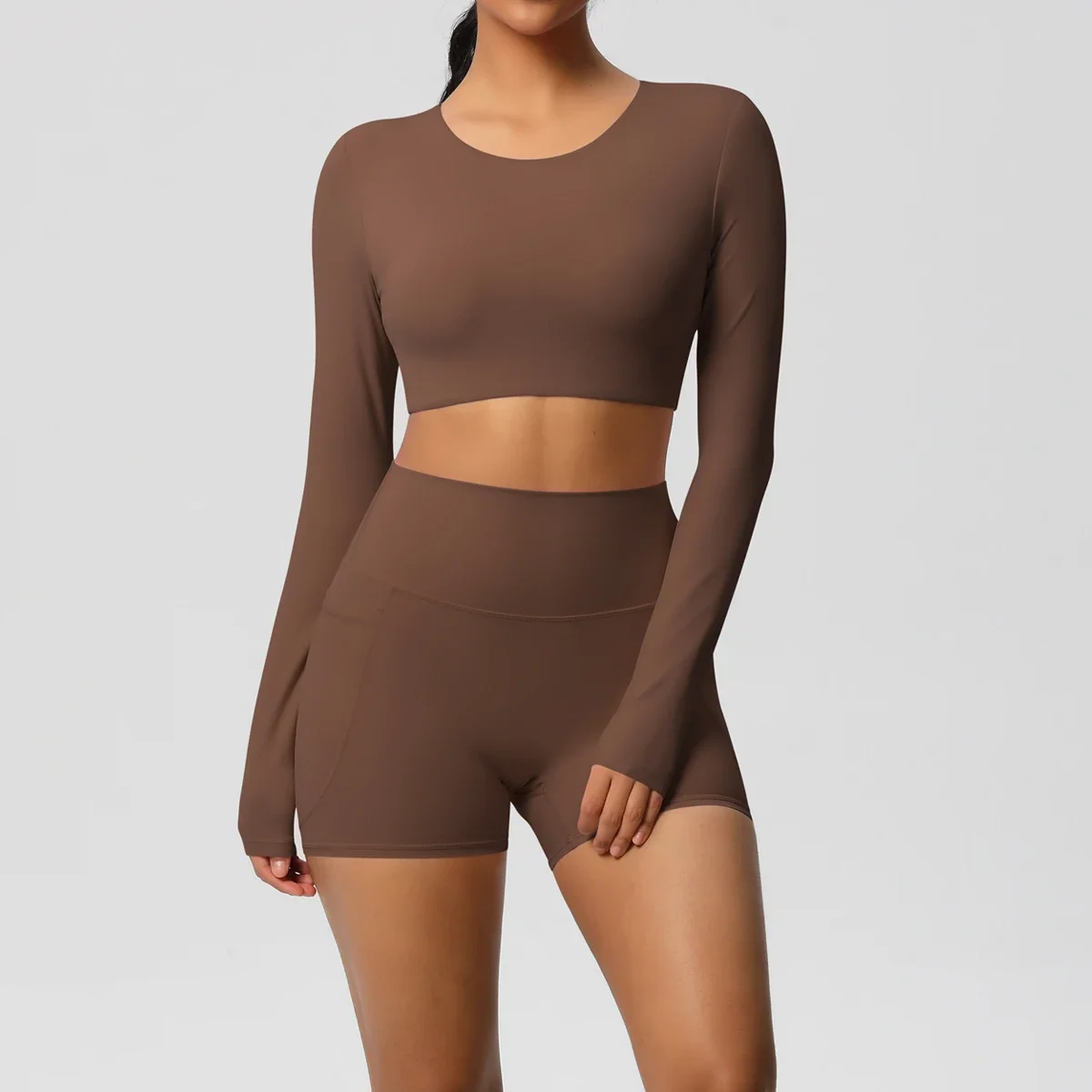 

Yoga Set Women's Sportswear Yoga Clothes Fitness Long Sleeve With Padded Tracksuits Sports Suit Gym Top High Waist Leggings Sets