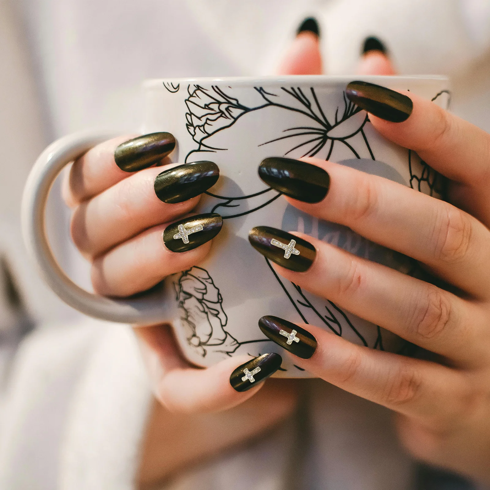 60 قطعة سبائك الصليب مسمار السحر حجر الراين ثلاثية الأبعاد زينة ل رسومات أظافر الأكريليك لوازم الصليب مسمار سحر لتصميم الأظافر