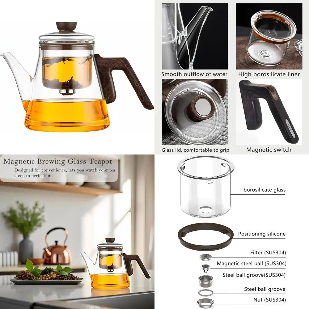 Práctica Tetera de Vidrio Encantado de 750 ml, Sistema de Infusión Magnético para Tés de Hojas Sueltas y Hierbas con Temática de Brujería