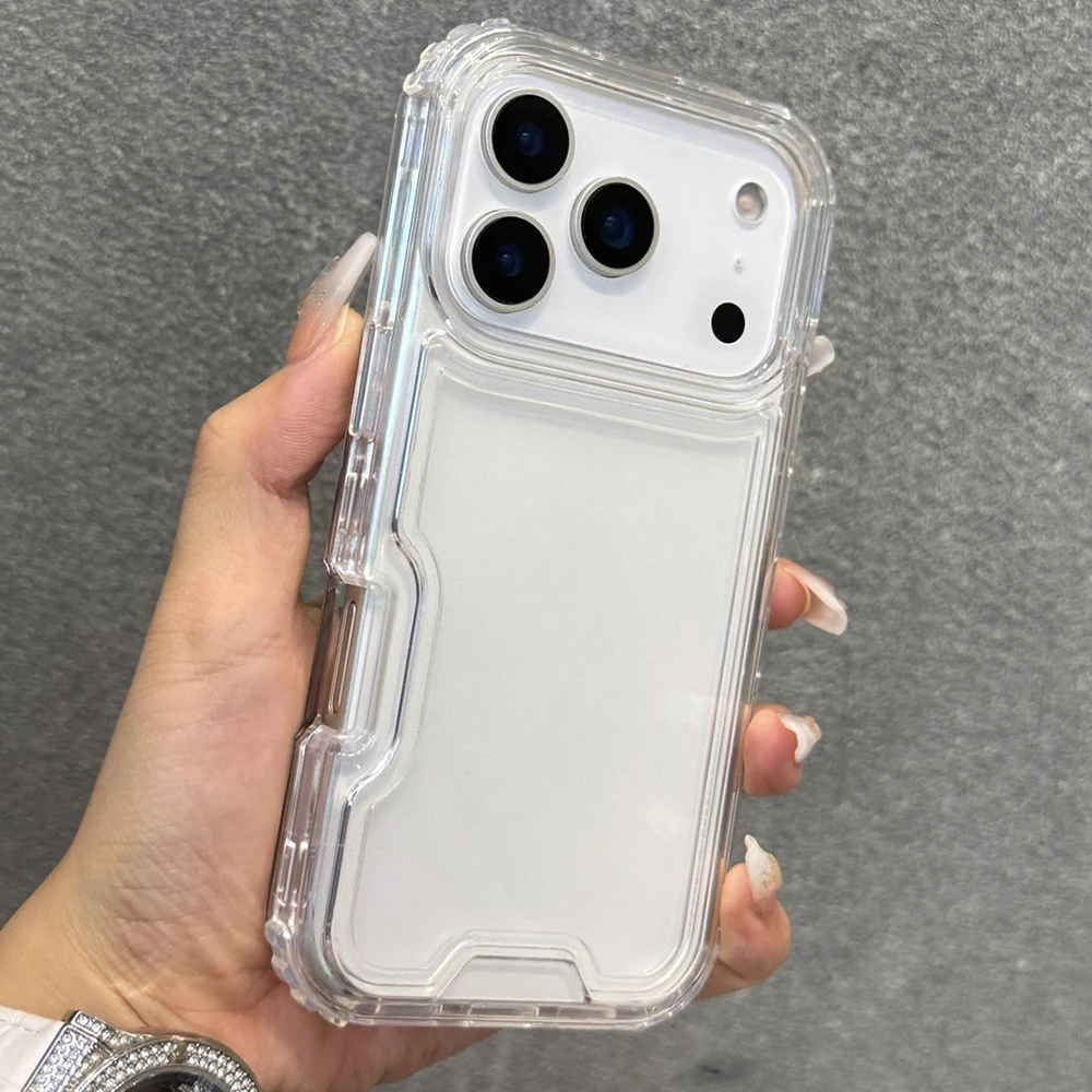 Capa de Celular 3 em 1 Transparente Reforçada para iPhone 17 16 15 14 13 12 11 Pro Max Air Plus, Capa Traseira Rígida Totalmente à Prova de Choque