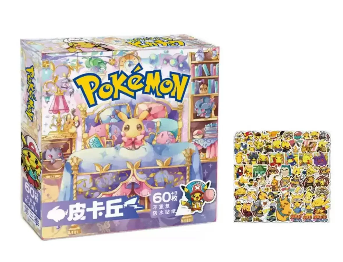 63 pegatinas de caja ciega de dibujos animados de Pikachu Pokemon se pueden utilizar para colección Compre cuatro cajas y recibirá un hermoso regalo.