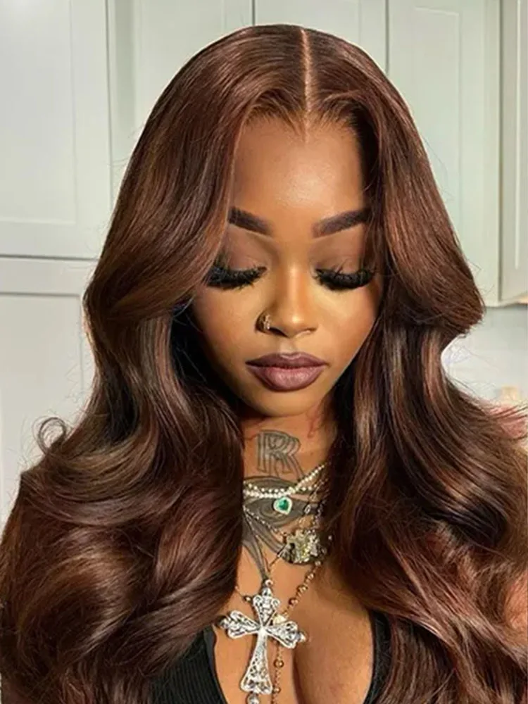 Ultra Eng Anliegende Dunkelbraune 250% 13X6 Transparente HD-Lace Full Frontal Perücke Body Wave Echthaarperücke Schnell Anzulegende Perücke 100% Echthaar