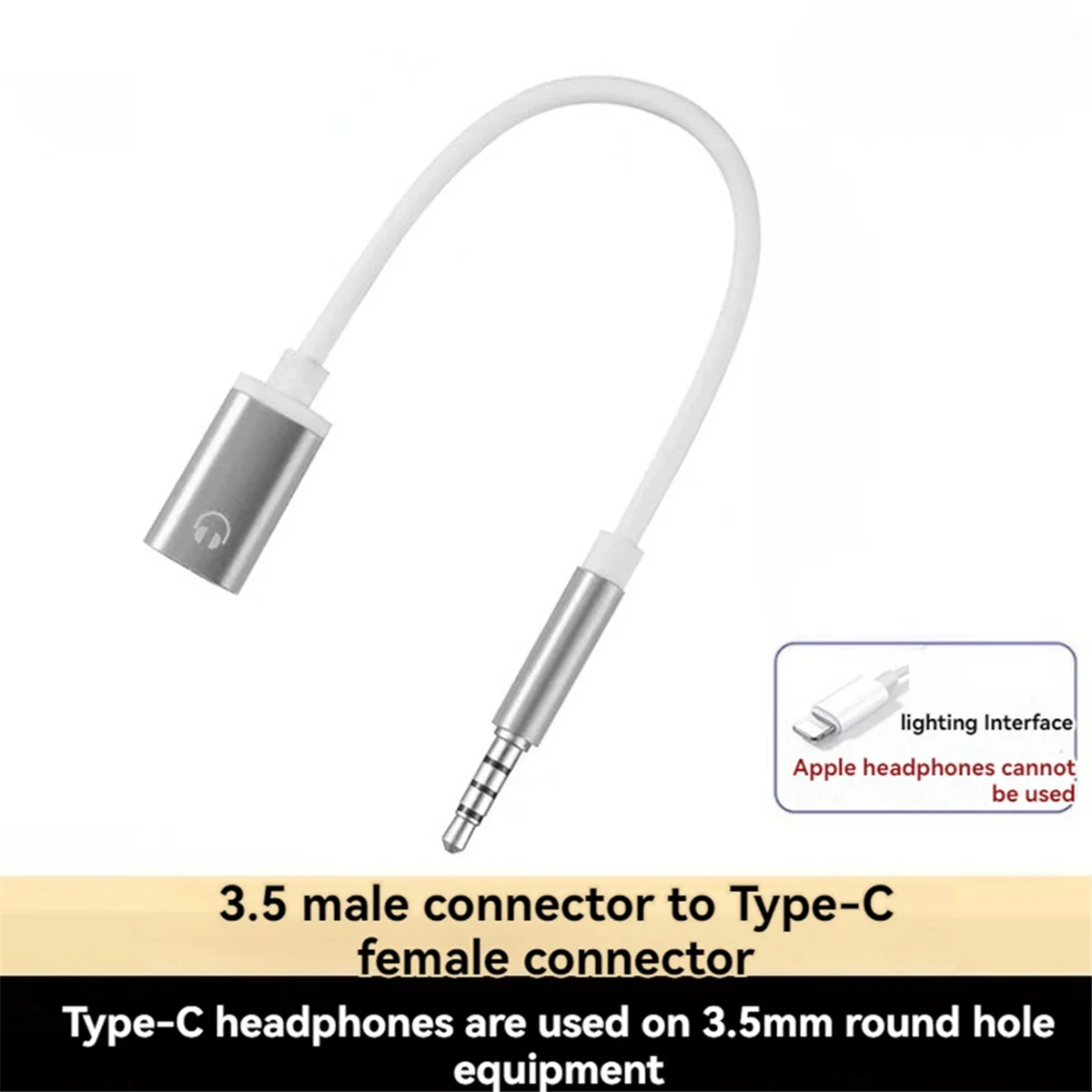 Cabo de áudio macho de 3,5 mm para tipo C fêmea, adaptador de áudio de fone de ouvido com entrada de áudio analógico para reprodutor de MP3, laptop, tablet C