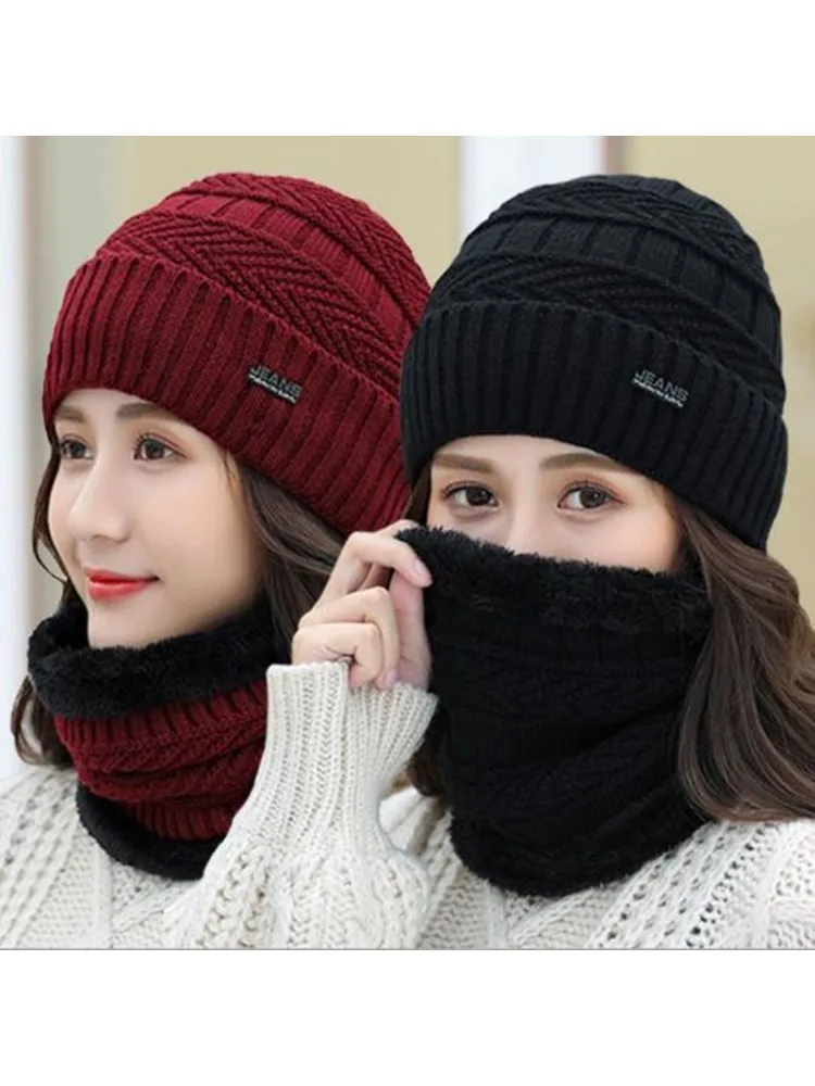 AliExpress NONE 2Pcs Hat and Scarf Set Outdoor Cycling Warm Knitted Hat for Autumn and Winter Korean Versatile Fashion Thickened Hat Scarf