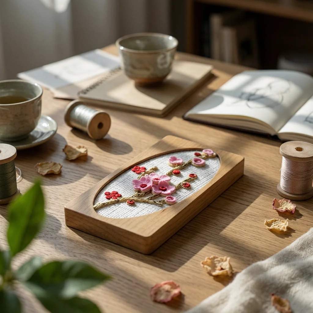 

Plum Blossom Frame Patterned Background Miniature Floral Frame Mini Decor Rectangular Golden Edges
