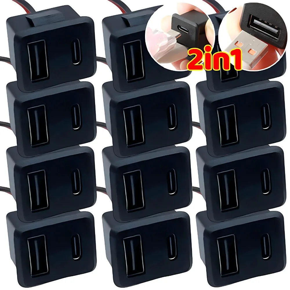 

USB C Panel Mount Connector Female Socket with Pigtail Cable for Car Boat Marine Truck DIY Power Outlet Port 5V 2A Data Sync