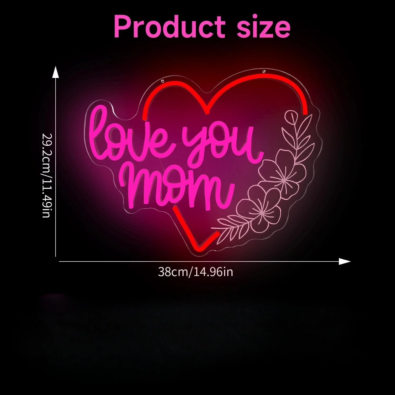 Love You Mom Neon Sign LED Neon Light Heart Flower USB Powered Acrylic Lamp for Mothers Day Gift Bedroom Home Wall Decor Gift