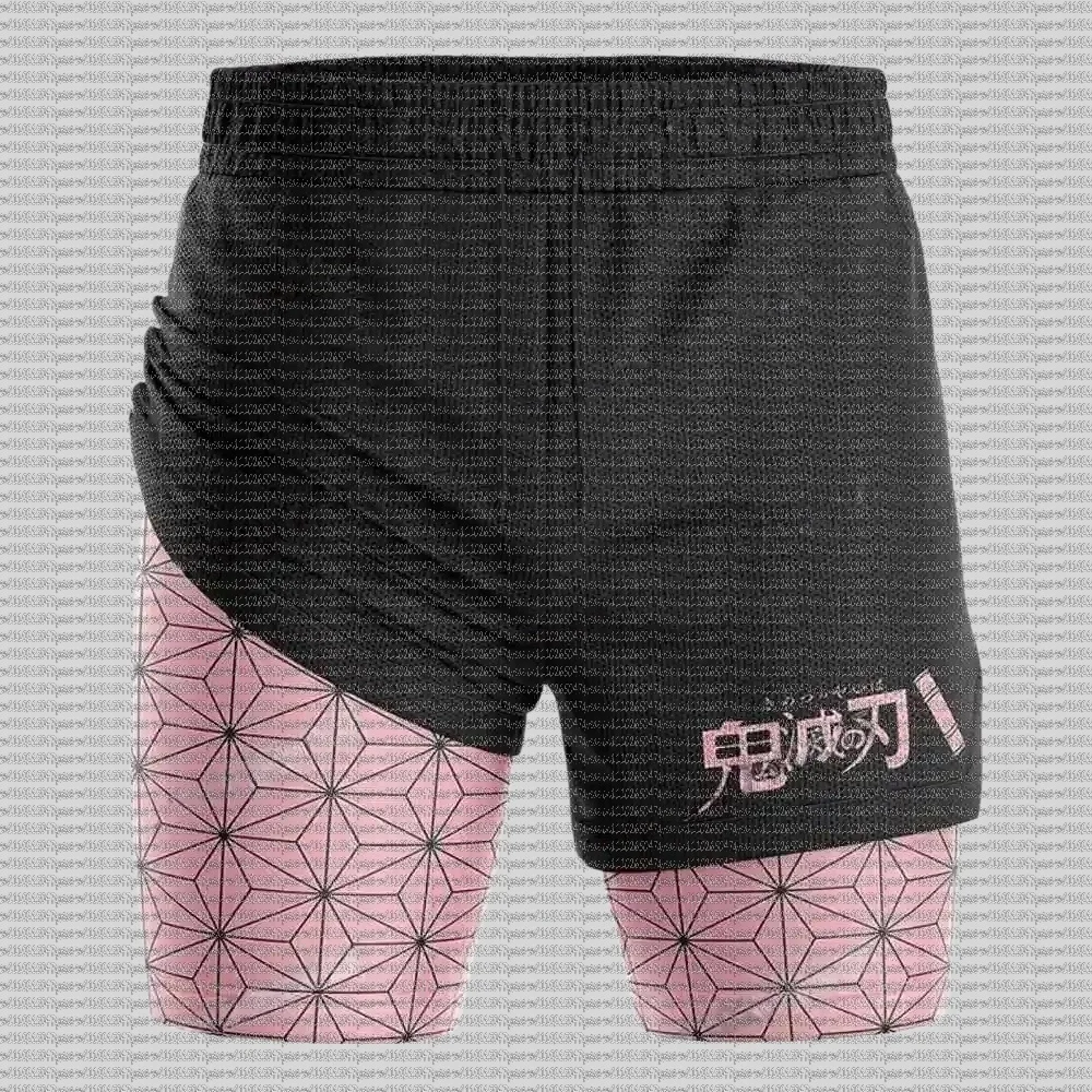 Demon Slayer Performance 2 in 1 Shorts Rash Guard BJJ Boxing MMA Summer Men Running Compression Shorts Training Yoga GYM Sports