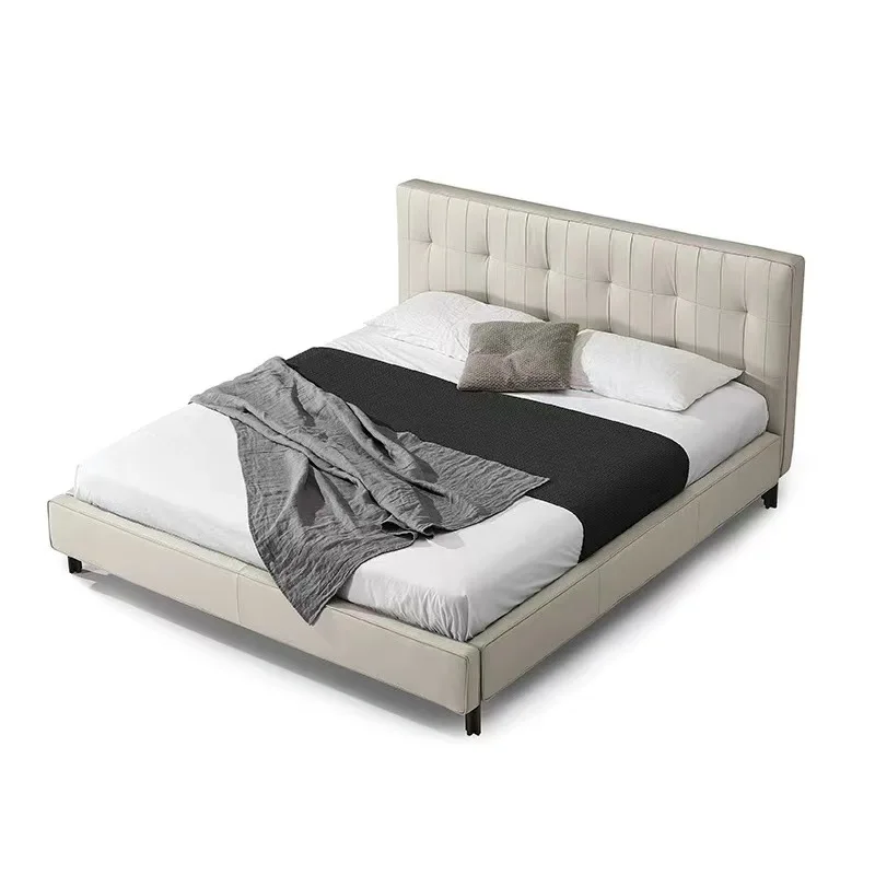 2024 new big black bear suspension bed Italian minimalist leather master bedroom big bed black antique solid wood double bed
