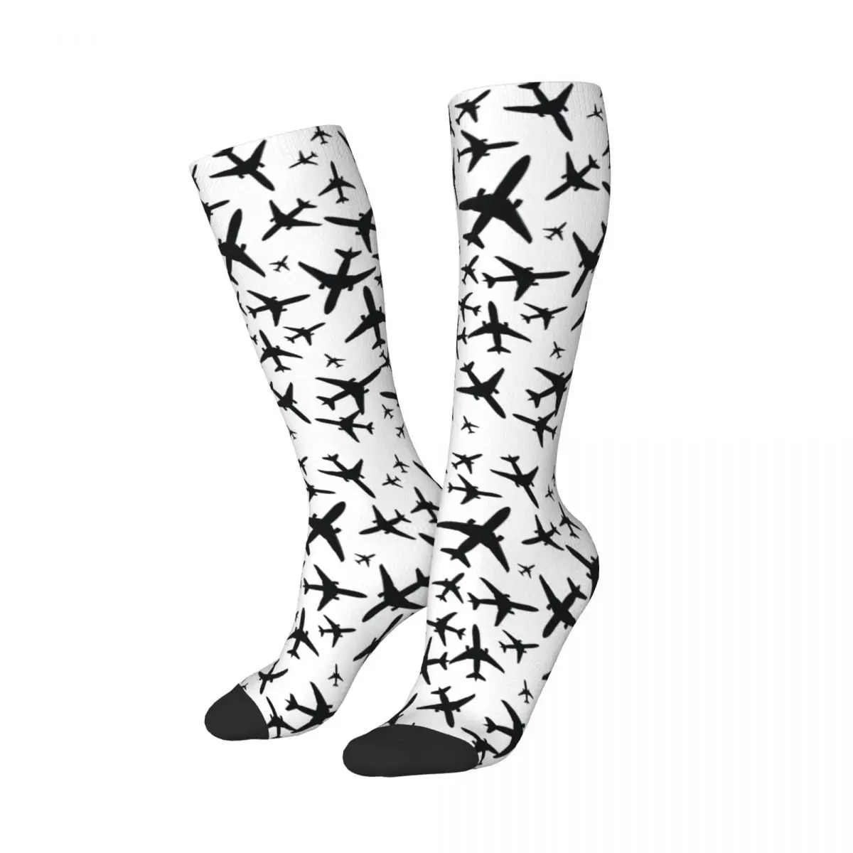 Random Airplanes Pattern Women Athletic Stockings Fun 3D Printed Aviation Fighter Pilot Outdoor Sport Thigh High Socks