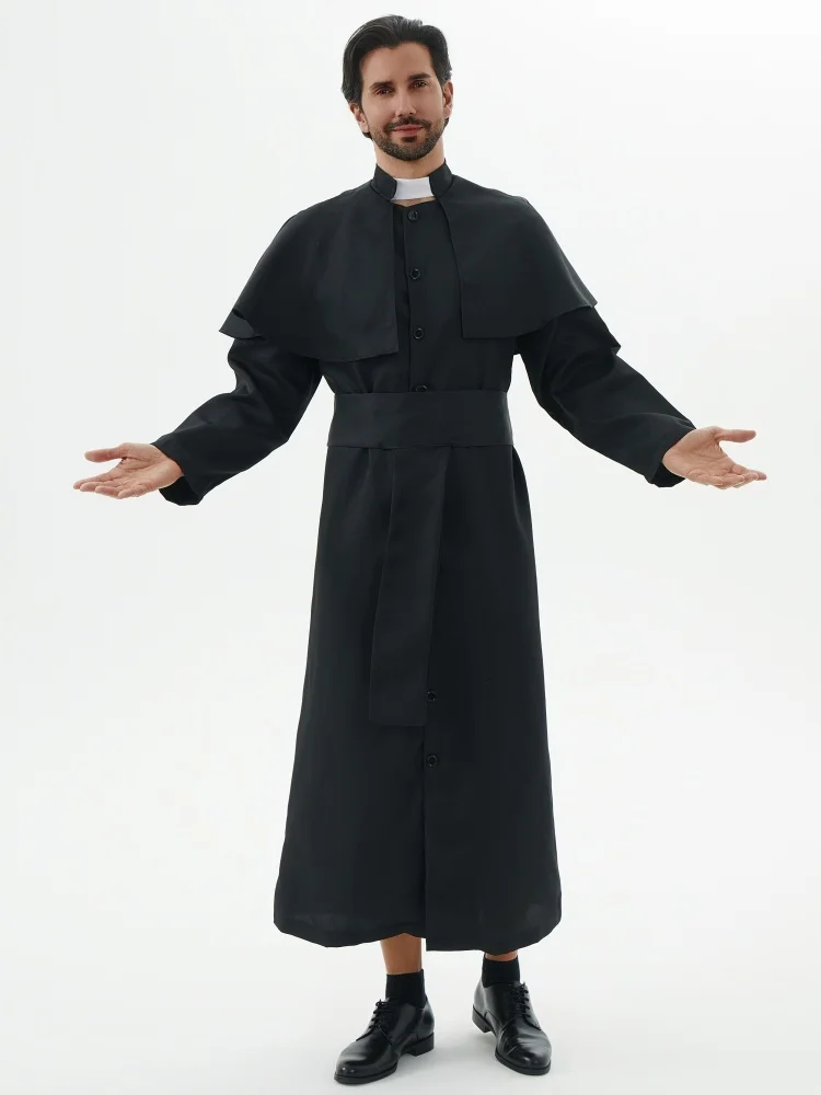 Black Adult Religious Robe, Halloween Character Party Priest Catholic Christ Cosplay Costume, Suitable for Stage Performance