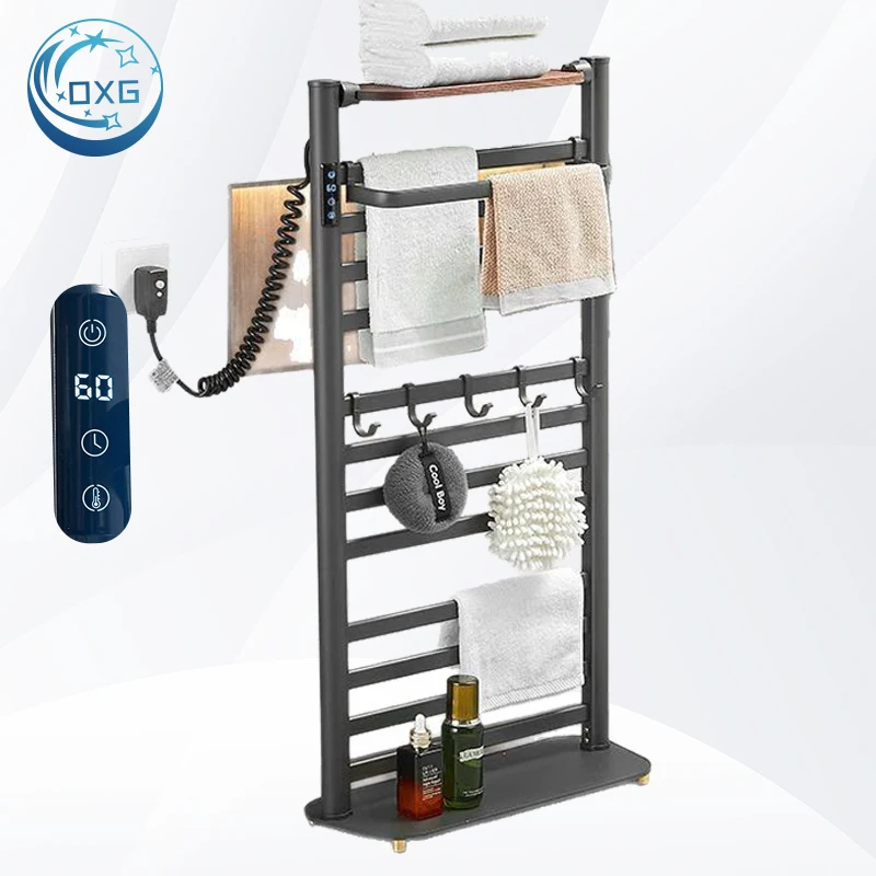 Toallero eléctrico de pie, radiador de toalla, calentador de toallas de baño, toallero calefactable, Flexible, móvil, gris/blanco