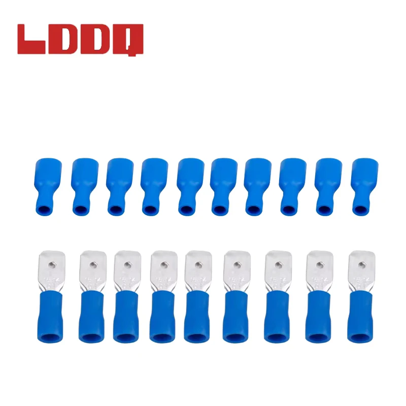 LDDQ 20/50pcs 6.3mm Female Male Electrical Wiring Connector Insulated Crimp Terminal Spade FDFD2-250 MDD2-250 Cable Connecors