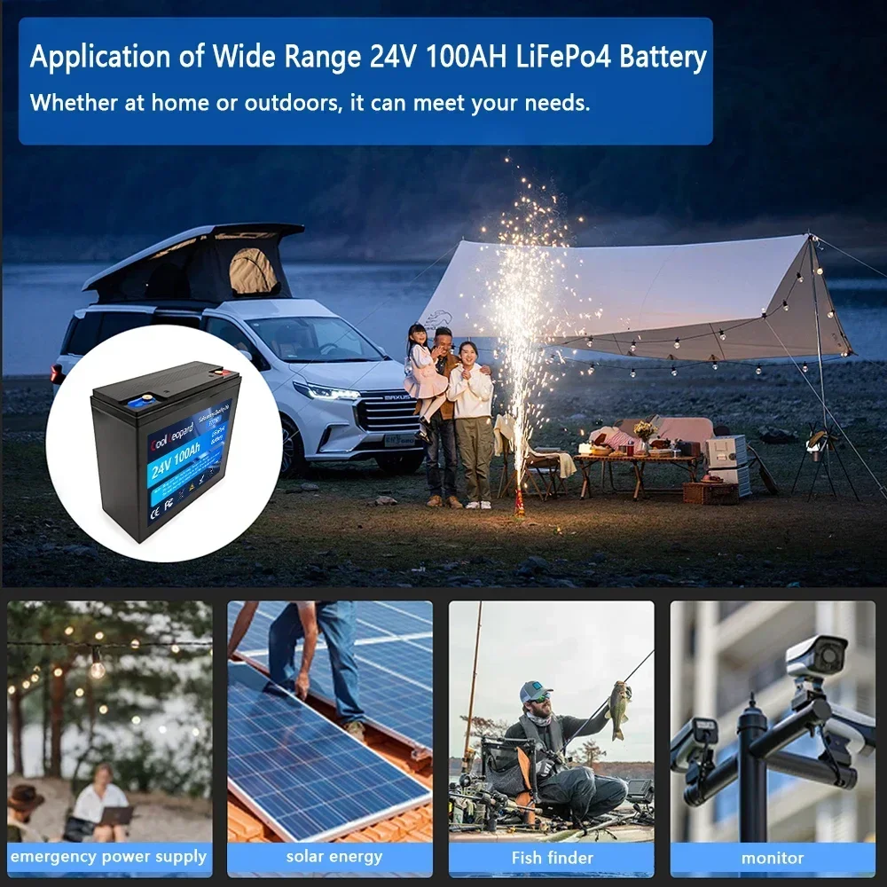 24V 100Ah 32700 LiFePO4 Battery Built-in 100A BMS RV Rechargeable Lithium Iron Phosphate Solar Marine Overland Off-Grid Battery