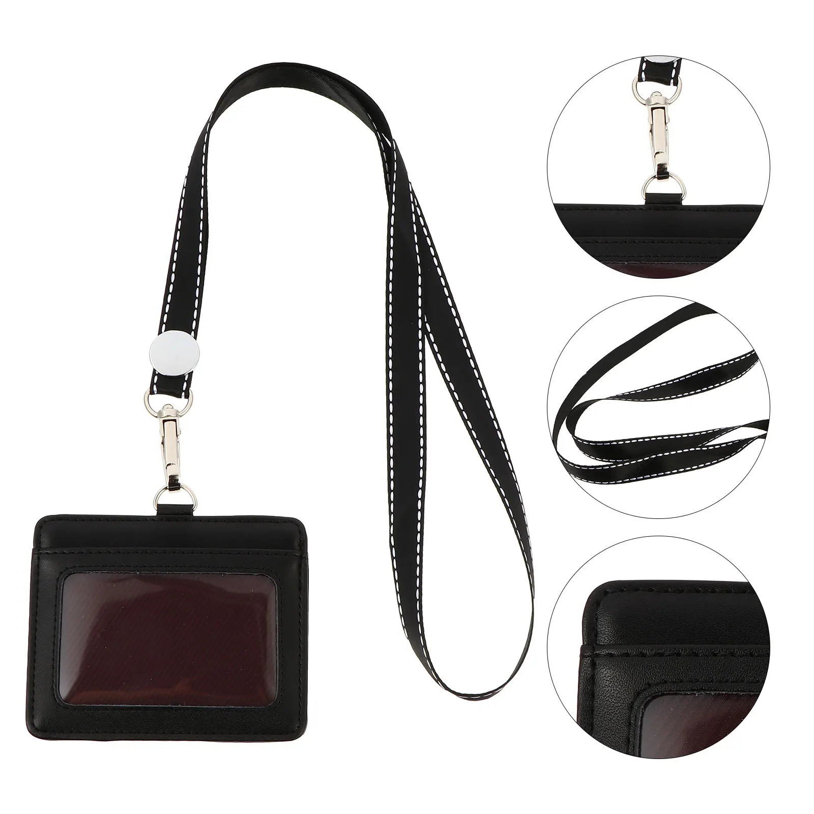 

Badge Holder Id Holder Zinc Alloy Buckle Anti-Cracking Cold Resistant Front Back Card Slots Hand Wrapped Lanyard