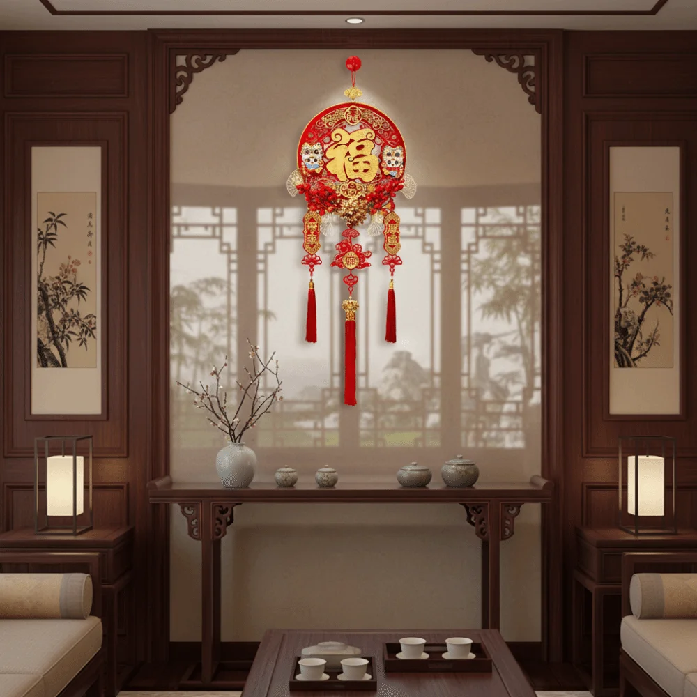

Flocking Chinese Lucky Character Pendants Traditional Handmade New Year Fu Character Pendants Creative with Tassels