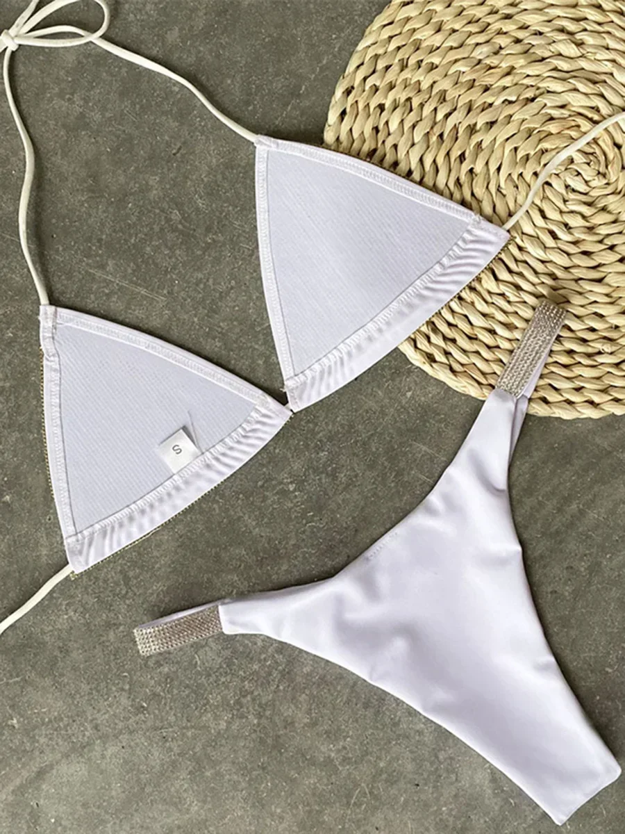 Halter Juwelen Pailletten Diamant Bikini Vrouwen Badpak Vrouwelijke Badmode Twee Stukken Bikini Set Mini Micro Badpak Swim Lady