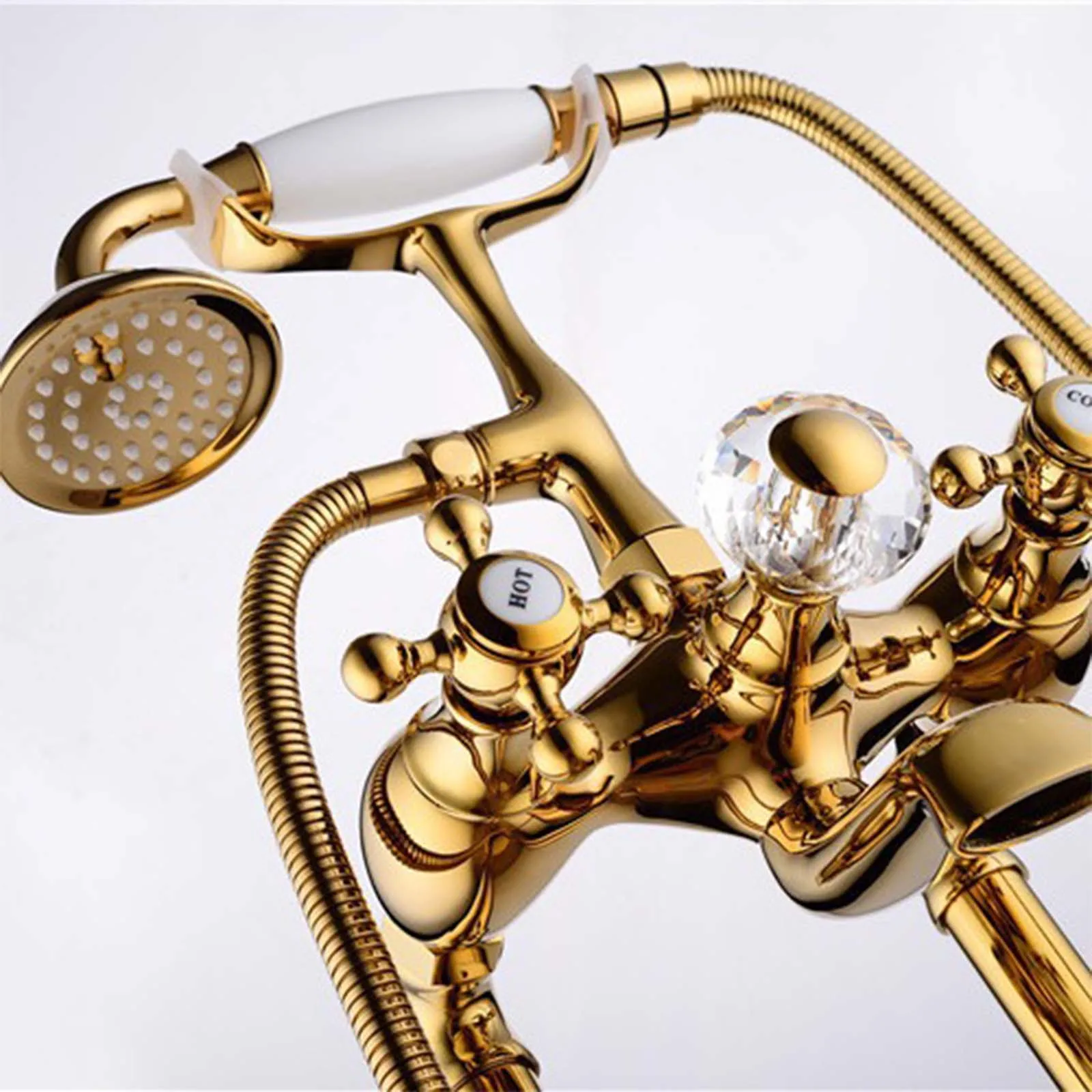 Antique Brass Floor Standing Bathtub Faucet Hot Cold Water Dual Handle Ceramic Bathroom Faucets Bath Mixer