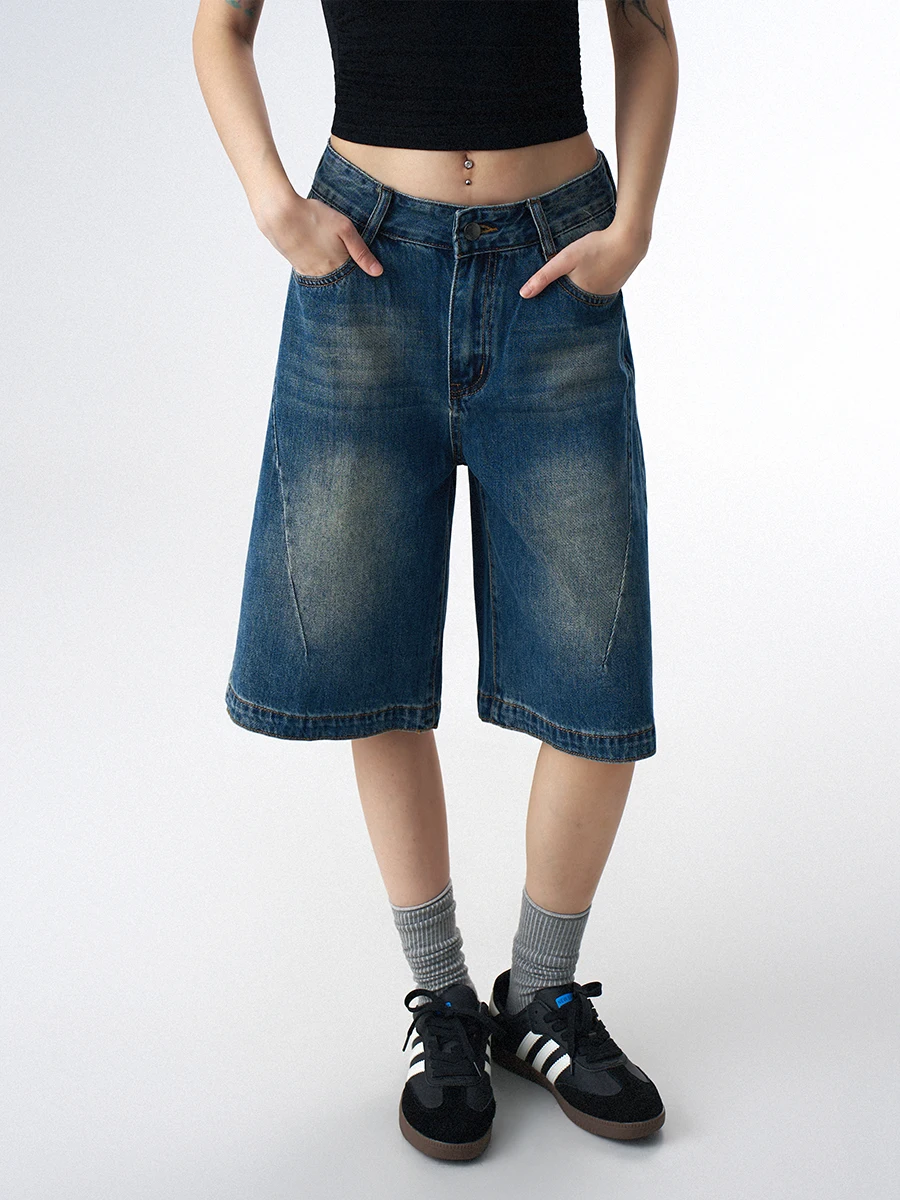 ZHISILAO 새로운 클래식 무릎 길이 데님 반바지 여성 빈티지 캐주얼 청바지 반바지 여름 2025 streetwear