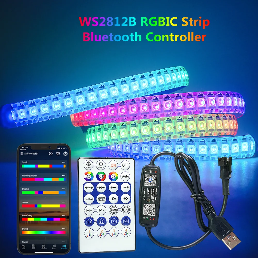 DC5V WS2812B LED Strip Bluetooth App Control RGBIC WS2812B Smart RGB Light Christmas Party Bedroom Kitchen Decoration Lamp Luces