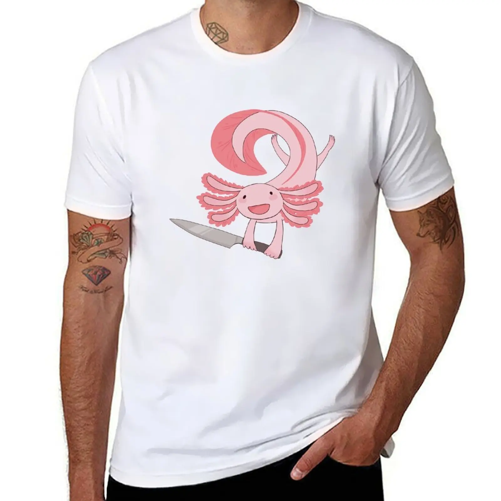 

axolotl with a knife T-Shirt man t shirts graphic funny t shirts dark humor T-Shirt
