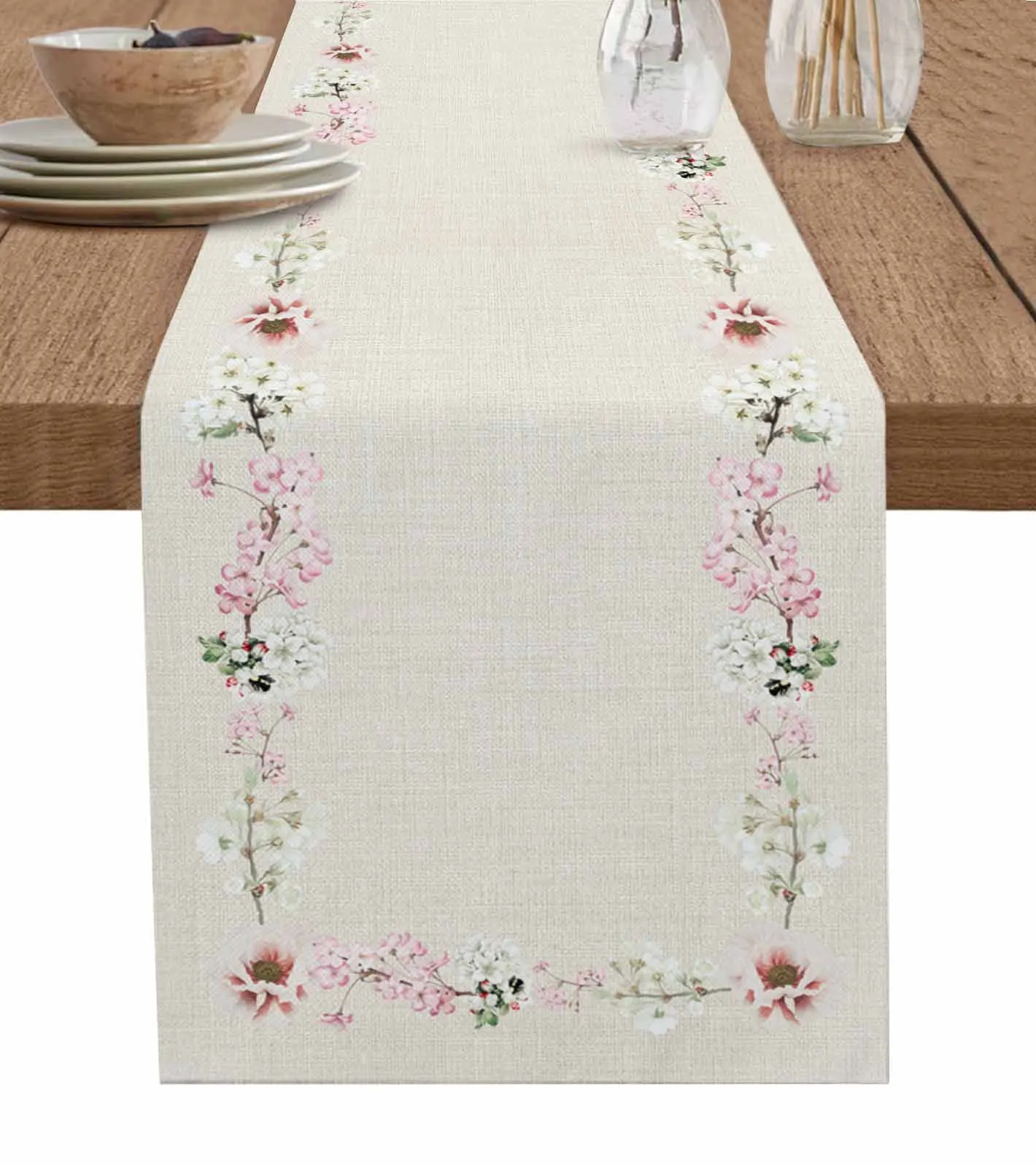 

Floral Retro Plants Linen Table Runners Kitchen Table Decoration Accessories Dining Table Runner Wedding Party Supplies