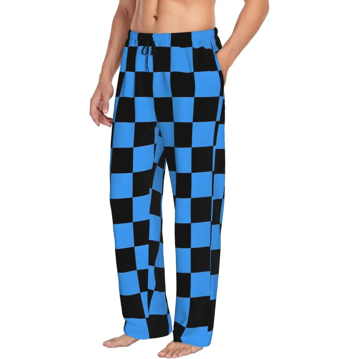 Custom Checker Pajama Pants Men Blue And Black Sleepwear Lounge Sleep Bottoms Stretch with Pockets
