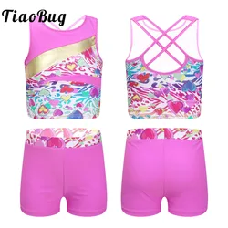 Gymnastics Workout  Sets Kids Girls Sleeveless Yoga Sports Ballet Crop Top with Shorts Outfits Ballet Class Tracksuits Dancewear