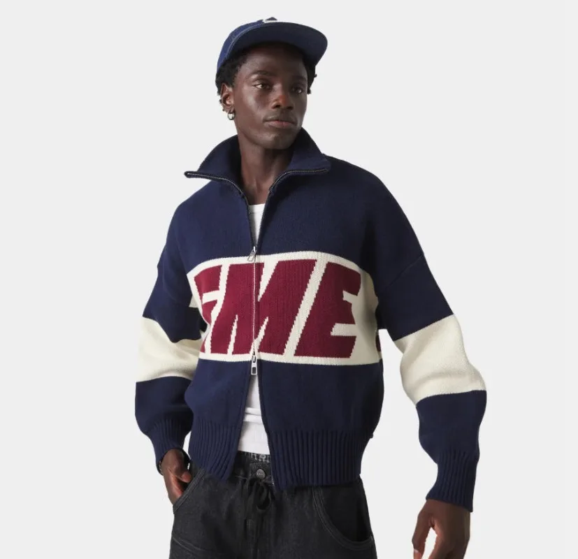 2025年 ハイストリート 原宿系 ストリートウェア アメリカンレトロ 刺繍入りカーディガン レディース カジュアル 暖かい ダブルジッパーセーター メンズ