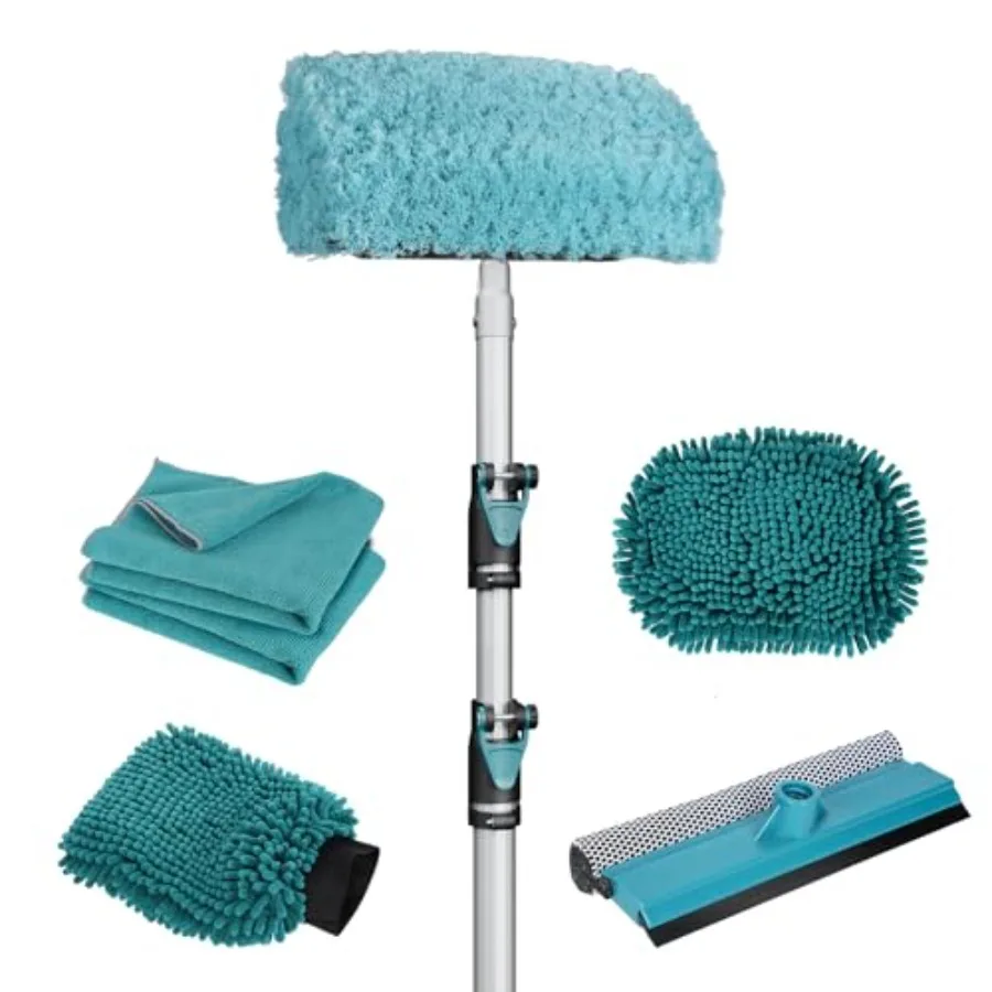 

12FT Car Wash Brush with Long Handle Car Cleaning Kit with Soft Wash Brush Tire Brush Window Squeegee Microfiber Cleaning Head