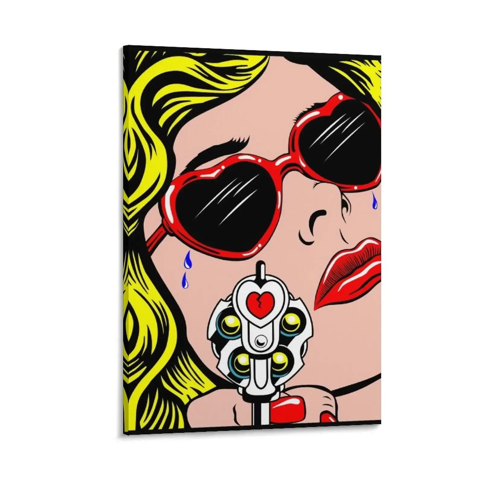 

pop art woman with a broken heart / Pop Art Woman Vintage / Comic Girl / woman holding a pistol Canvas Painting