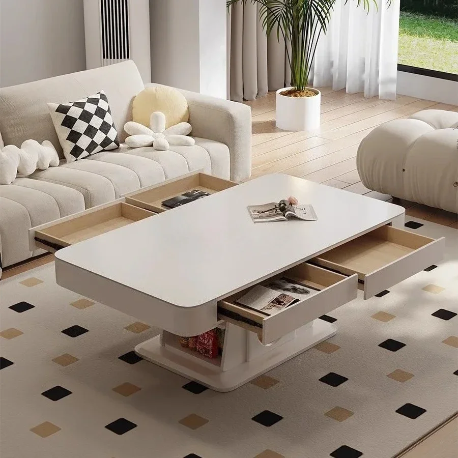 table living room light luxury high sense household solid wood rock slab can be lifted and lowered dining table dual-purpose