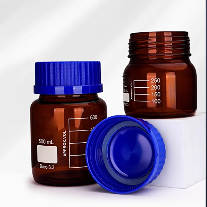 

Brown GL80 blue cap reagent bottle glass sample bottle sampling bottle silk reagent bottle with scale for laboratory