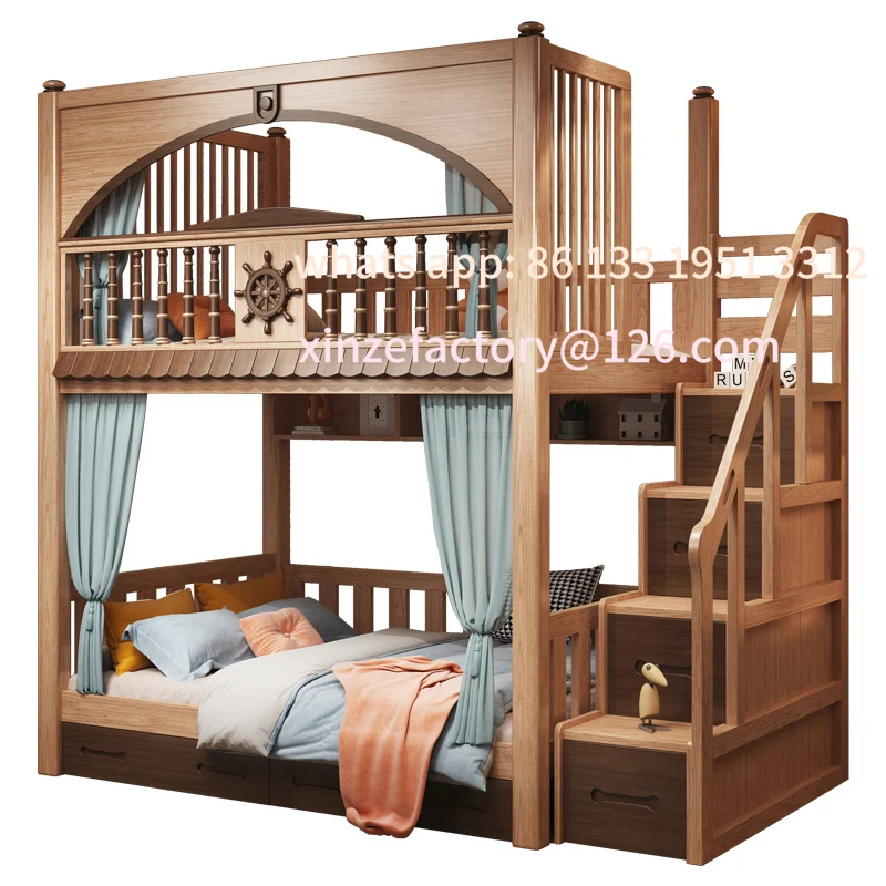 

Full solid wood high and low bed bunk bed adult log children's bed mother and child bed high shelf bed bunk bed tree house bed