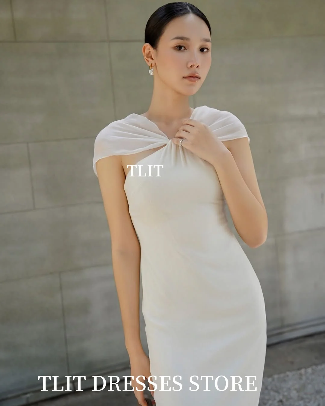 فستان سهرة بحورية البحر من الساتان العاجي البسيط من TLIT فستان زفاف كوري لالتقاط الصور فساتين حفلات مخصصة بظهر منقسم