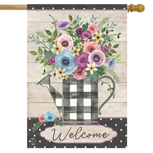 Buffalo Check Watering Can Spring House Flag 28 x 40 Briarwood Lane HHJ LLG