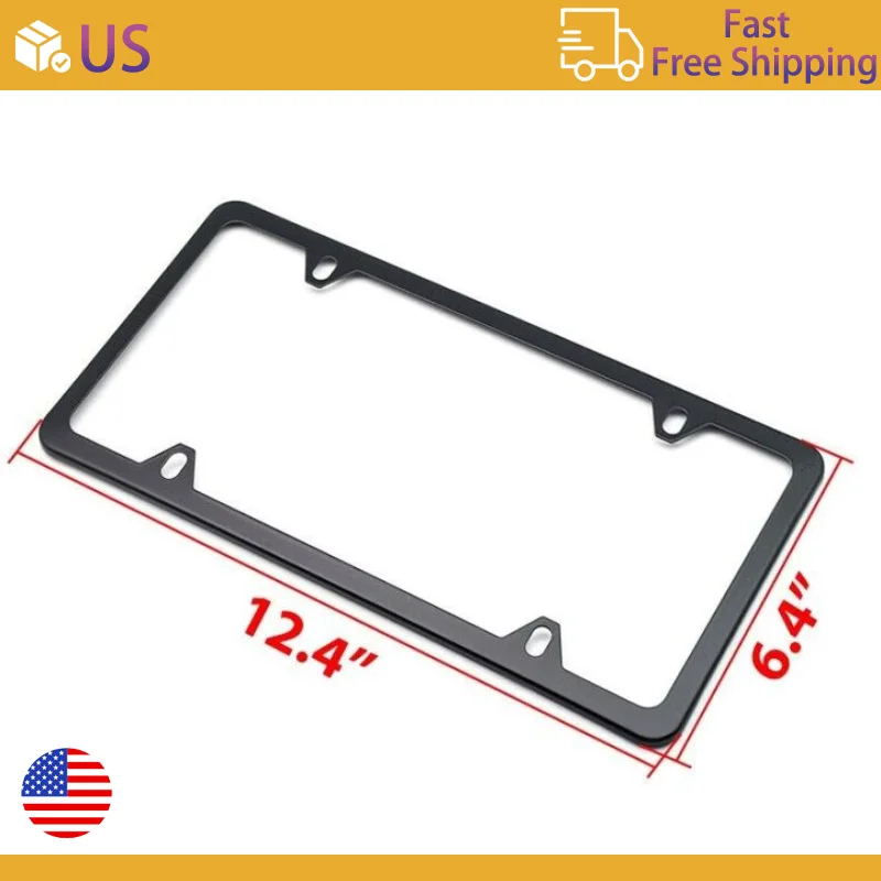 2 قطعة إطار لوحة ترخيص من الفولاذ المقاوم للصدأ بمواصفات أمريكية مع فتحات مربعة وحواف رفيعة تتضمن براغي ملحقة ومفتاح ربط مقاس أمريكي