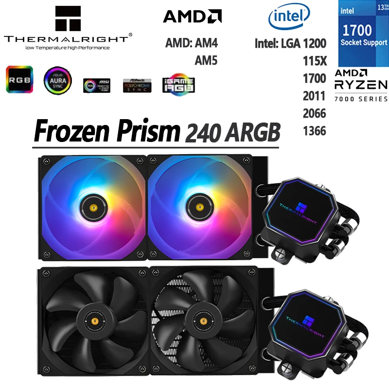 

Радиатор водяного охлаждения Thermalright Frozen Prism 240 Black ARGB 5 В, вентилятор процессора для LGA1200 1700 115x AM4 AM5