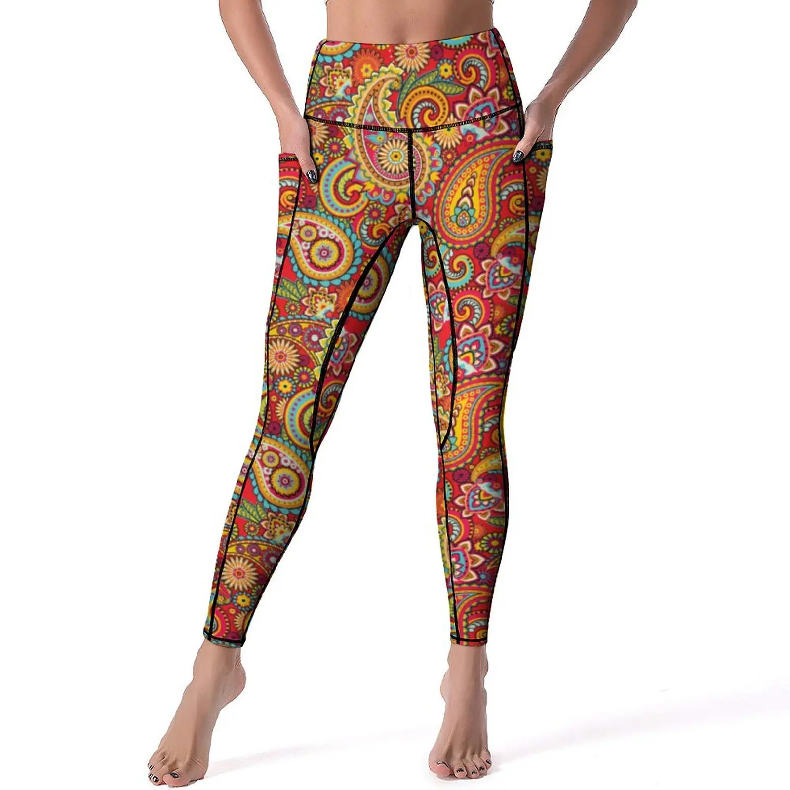 Retro Paisley Print Leggings Sexy Trippy Hippy High Waist Yoga Pants Funny Stretch Leggins Design Fitness Running Sport Legging