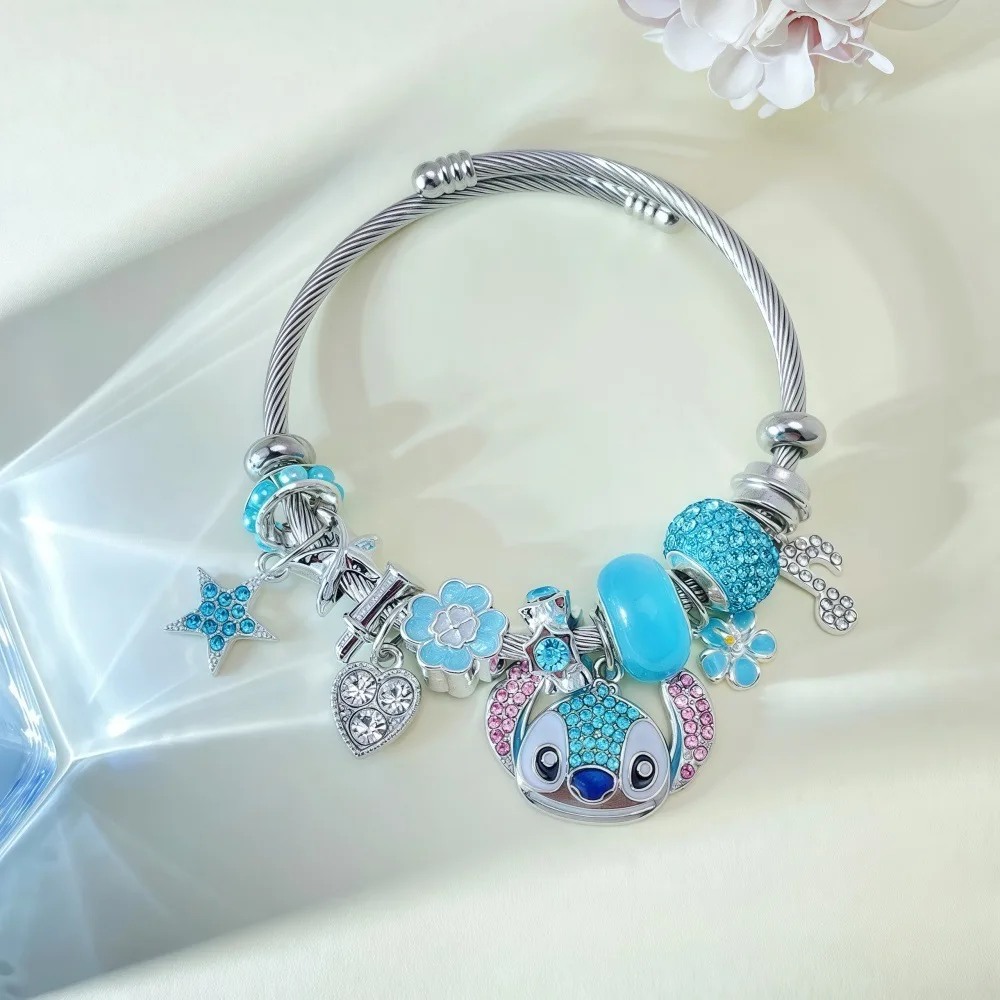 1pc Kawaii Stitch Cartoon Collana con strass e bracciale Set Gioielli di moda carini per donne e ragazze Regalo ideale per i fan Birt