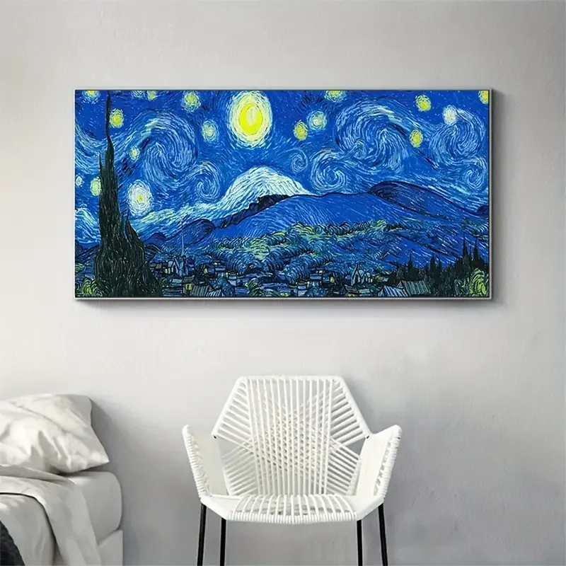 1pc Van Gogh Famous Painting, Abstract Starry Sky Living Room Decoration Painting, Canvas Painting, For Home Living Room Bedroom