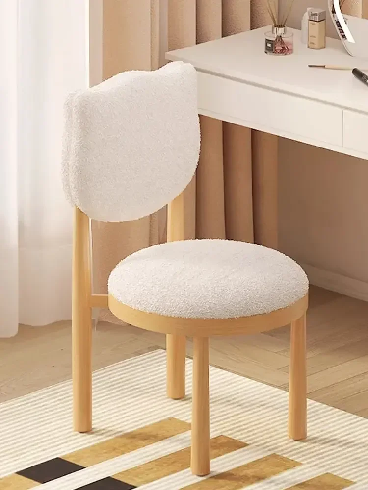 Nordic Modern Home Bedroom Makeup Chair Internet celebrity Dressing Stool Dining Chair Simple Donut Lamb Fleece Chair Backrest