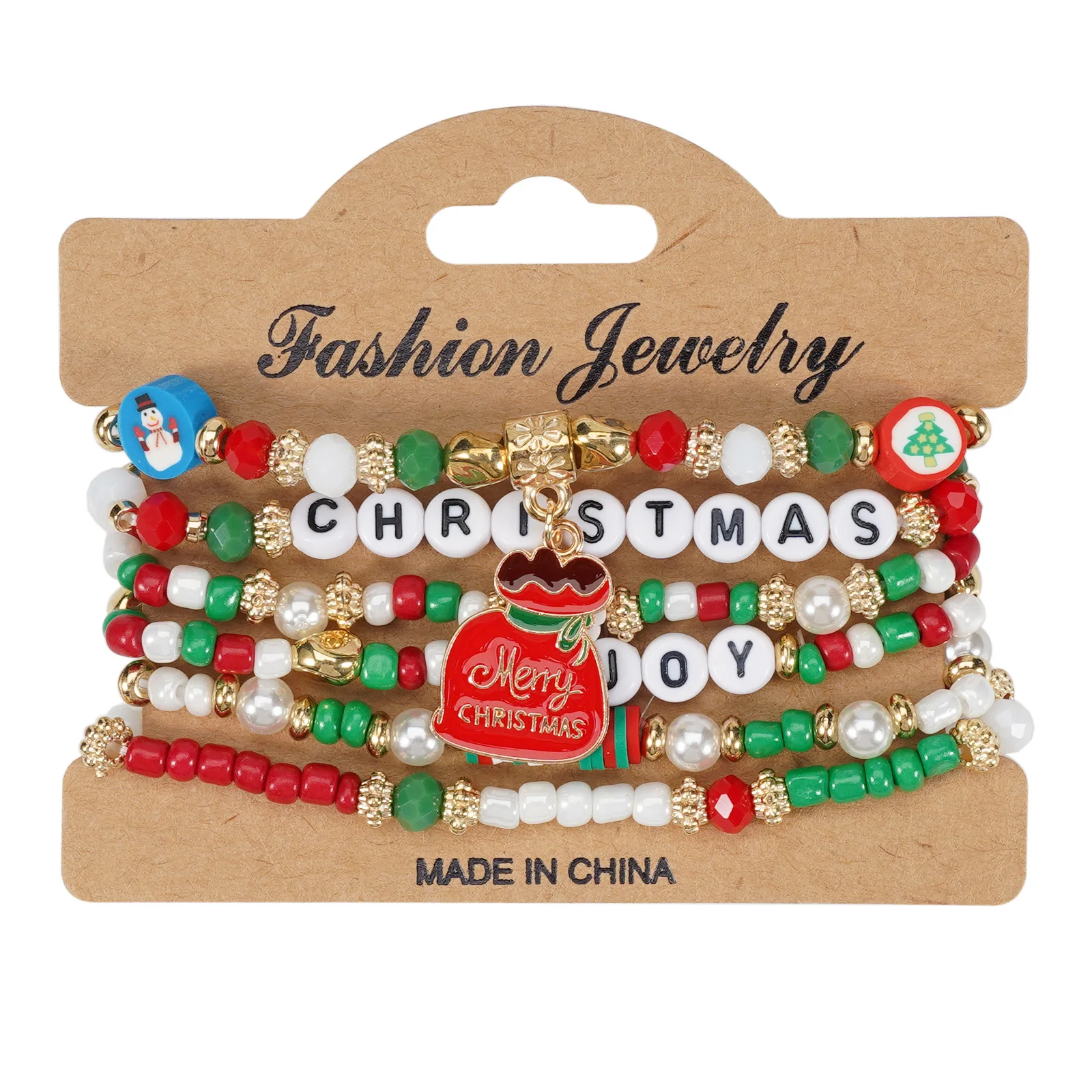 4Pc/Set Merry Christmas Tree Santa Claus Bracelet For Women Xmas Deer Holiday Party GiftsBeads Woven Bracelet New Year Jewelry