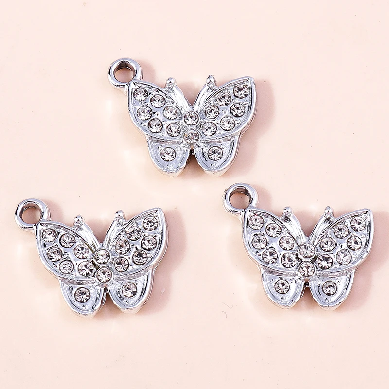 20 Stück 17x18mm Niedliche Kristall-Legierungs-Tier-Schmetterlings-Anhänger für Schmuckherstellung, Halsketten, Ohrringe, Armbänder, DIY-Bastelgeschenk – Detail 3