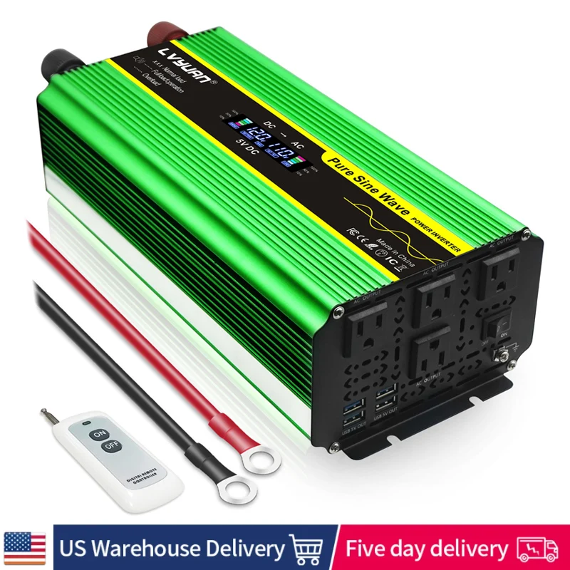 12V 24V TO110V AC Pure Sine Power Inverter 4000W 6000W 8000W Power 60HZ Converter Car Accessories Solar With LCD And US Socket