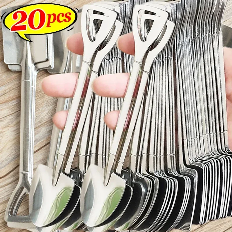 

Stainless Steel Shovel Spoons Gold Silver Mini Coffee Teaspoon Fruit Ice Cream Dessert Spoon Scoops Kitchen Tableware Set