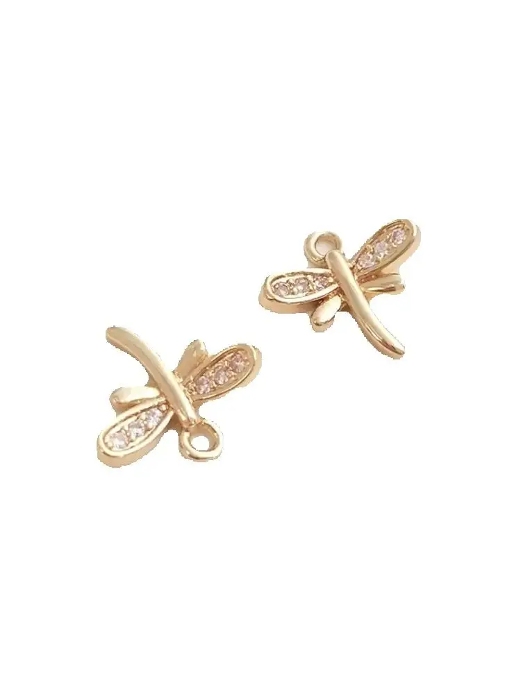 

14K Gold Tiny zircon butterfly dragonfly pendant handmade diy bracelet pendant earrings pendant