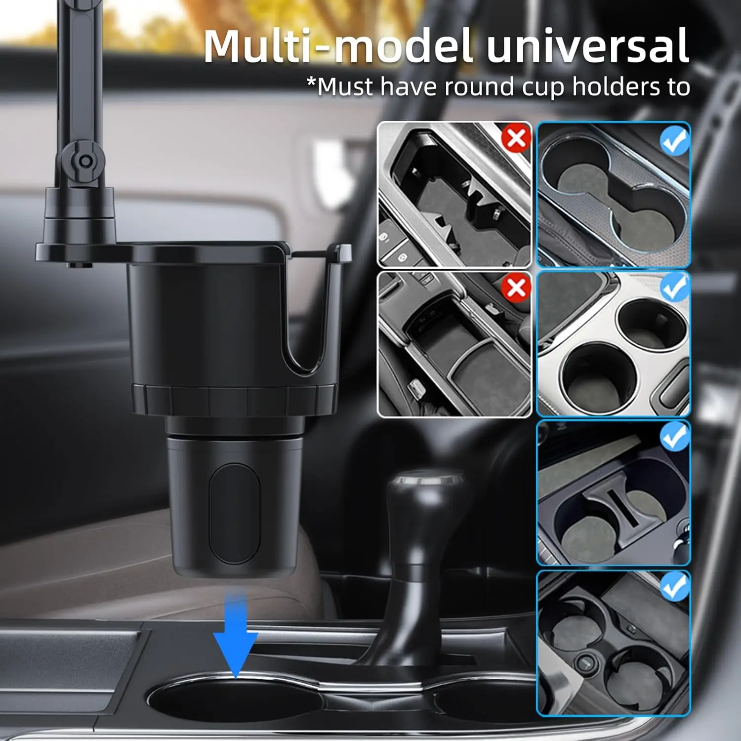 Cup Holder Phone Mount for Car, 2in1 Cellphone Mount Cup Holder Expander for Stanley 10-40oz Drink Bottles Mugs