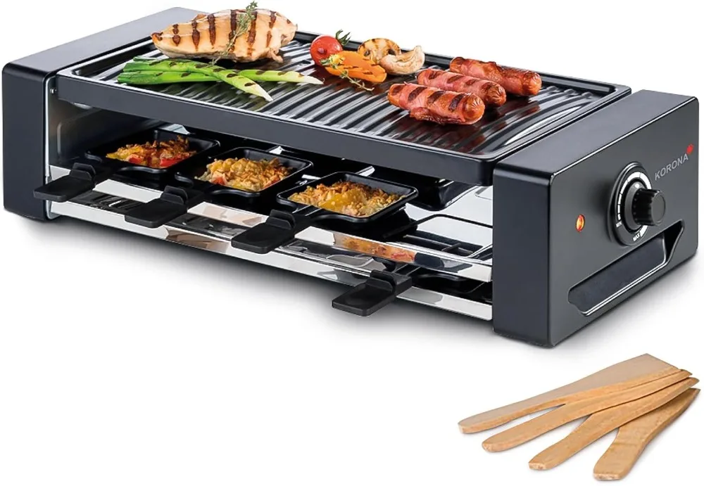 Korona 45070 Raclette Persone, Grill mit 8 Padellen und 8 Spatel, Facile da Pulire Grazie alla Piastra Rimovibile