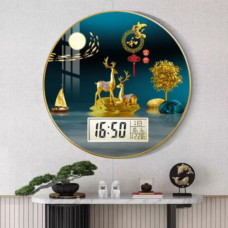 Modern wall clock for living room, home use, Creative, Silent, Drill-free Wall-mounted Painting Decorative Electronic Clock